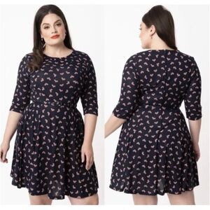 Unique Vintage Knit Navy Dress with Pink Hearts Plus Size 3x/20